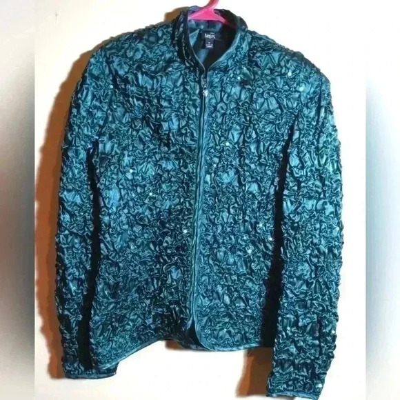 Vintage MSK emerald sequin crushed jacket size M - Picture 1 of 6